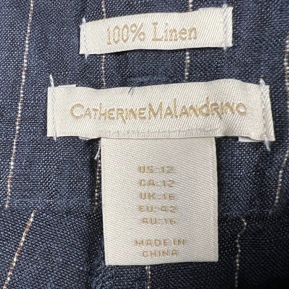 Catherine Malandrino 100% Linen Pinstripe High Rise Wide Leg Pants Blue Size 12 - Picture 3 of 9